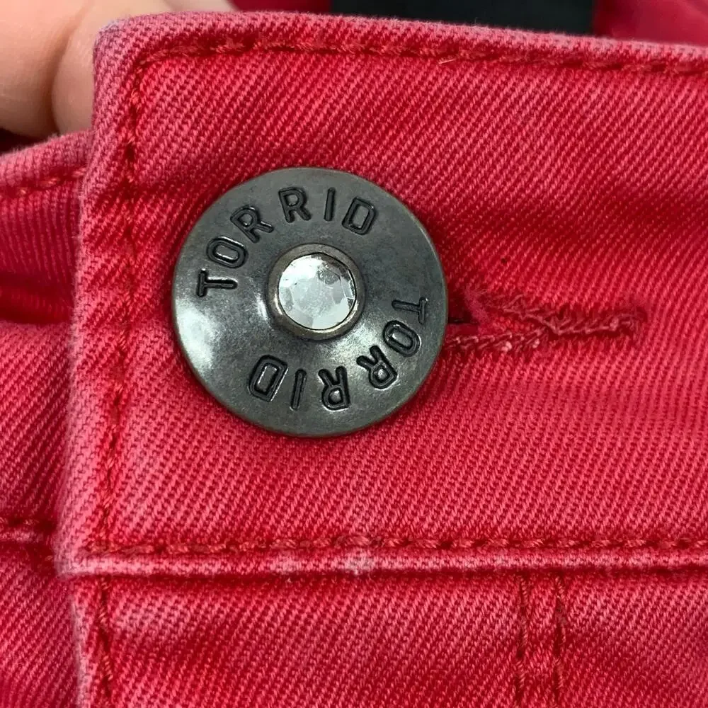Torrid Stiletto Cropped Skinny Jeans Red Poppy Stretch Denim Zipper Ankle 14 R